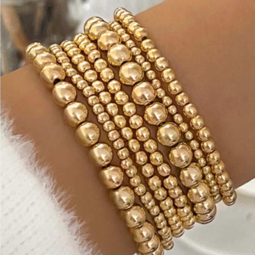 Seven Piece Minimalist Gold Plated Beaded Luxury Bracelet Set